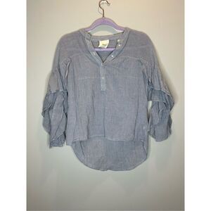 Maeve Anthropologie Blue and White Striped Ruffle Top Size XS